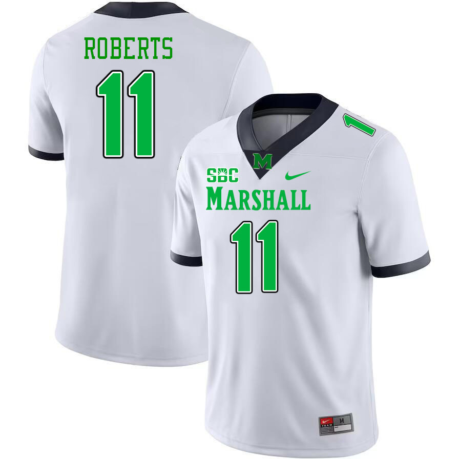 Marshall Thundering Herd #11 JJ Roberts College Football Jerseys,Uniforms-White